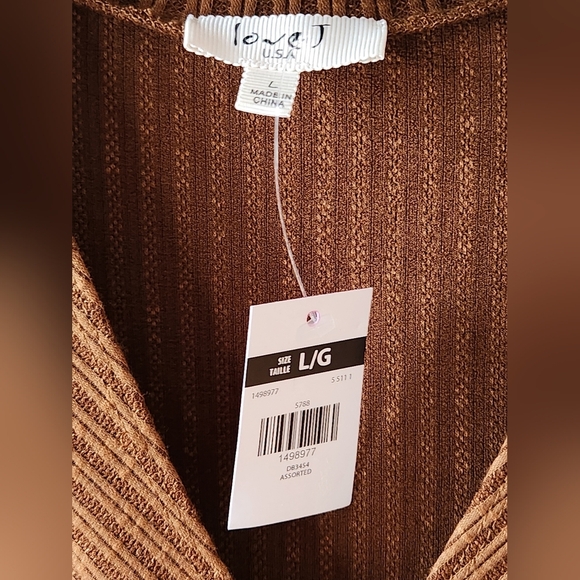 Brown Ribbed Knit Bodycon Midi Dress with Mock V-Neck Size L, BNWT - Picture 3 of 11